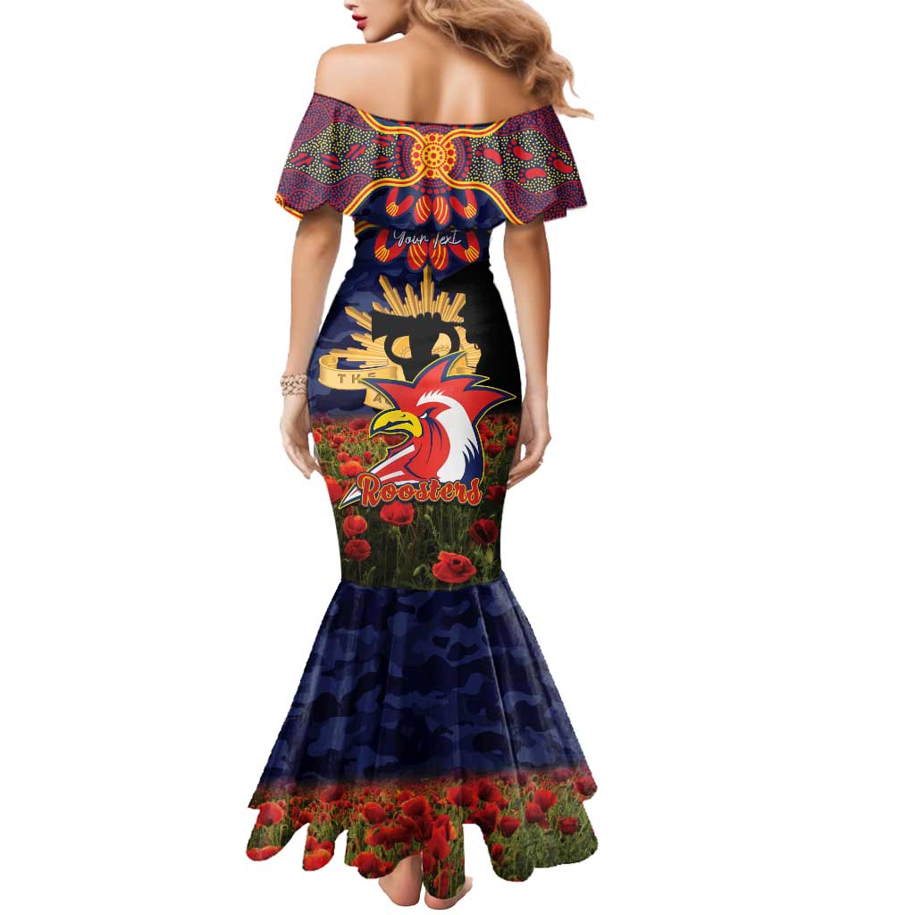 Personalised Roosters Rugby ANZAC Day Mermaid Dress Last Post Poppy We Will Remember Them