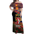 Personalised Roosters Rugby ANZAC Day Off Shoulder Maxi Dress Last Post Poppy We Will Remember Them