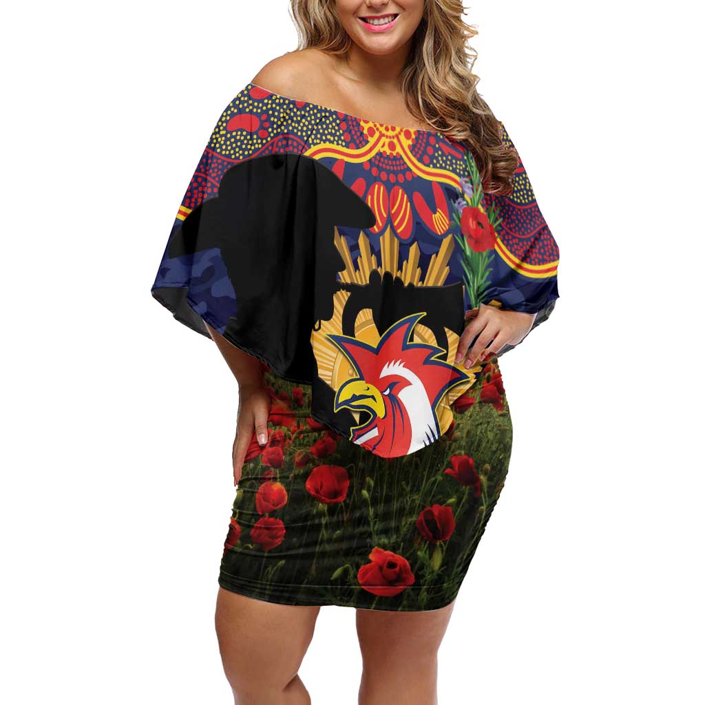 Personalised Roosters Rugby ANZAC Day Off Shoulder Short Dress Last Post Poppy We Will Remember Them
