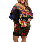 Personalised Roosters Rugby ANZAC Day Off Shoulder Short Dress Last Post Poppy We Will Remember Them