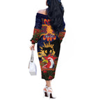 Personalised Roosters Rugby ANZAC Day Off The Shoulder Long Sleeve Dress Last Post Poppy We Will Remember Them
