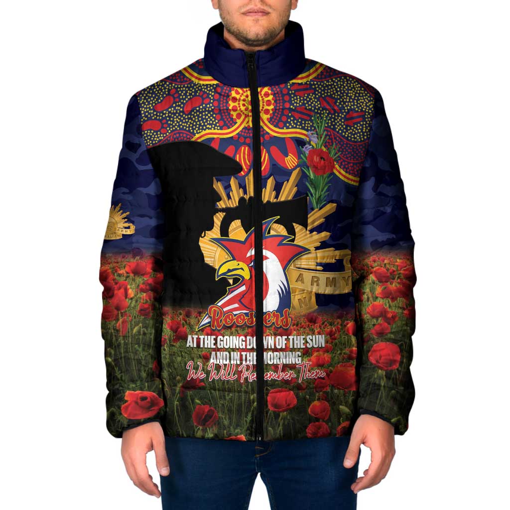 Personalised Roosters Rugby ANZAC Day Padded Jacket Last Post Poppy We Will Remember Them