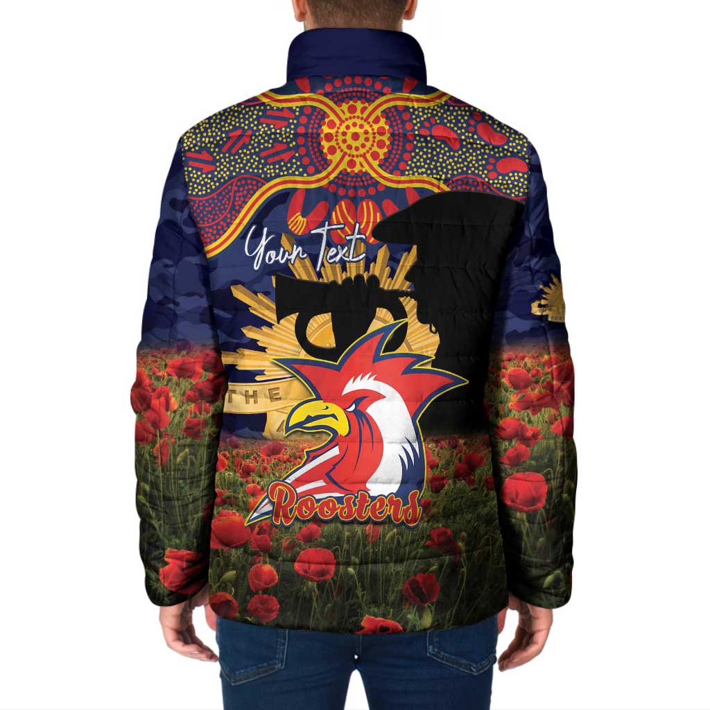 Personalised Roosters Rugby ANZAC Day Padded Jacket Last Post Poppy We Will Remember Them