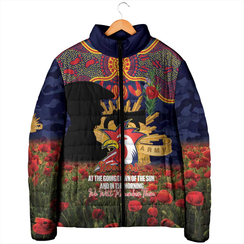 Personalised Roosters Rugby ANZAC Day Padded Jacket Last Post Poppy We Will Remember Them