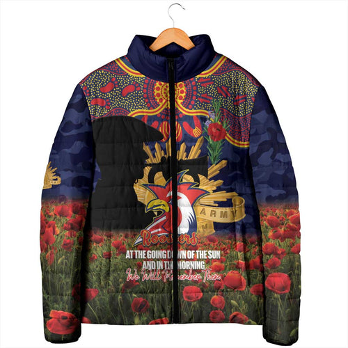 Personalised Roosters Rugby ANZAC Day Padded Jacket Last Post Poppy We Will Remember Them