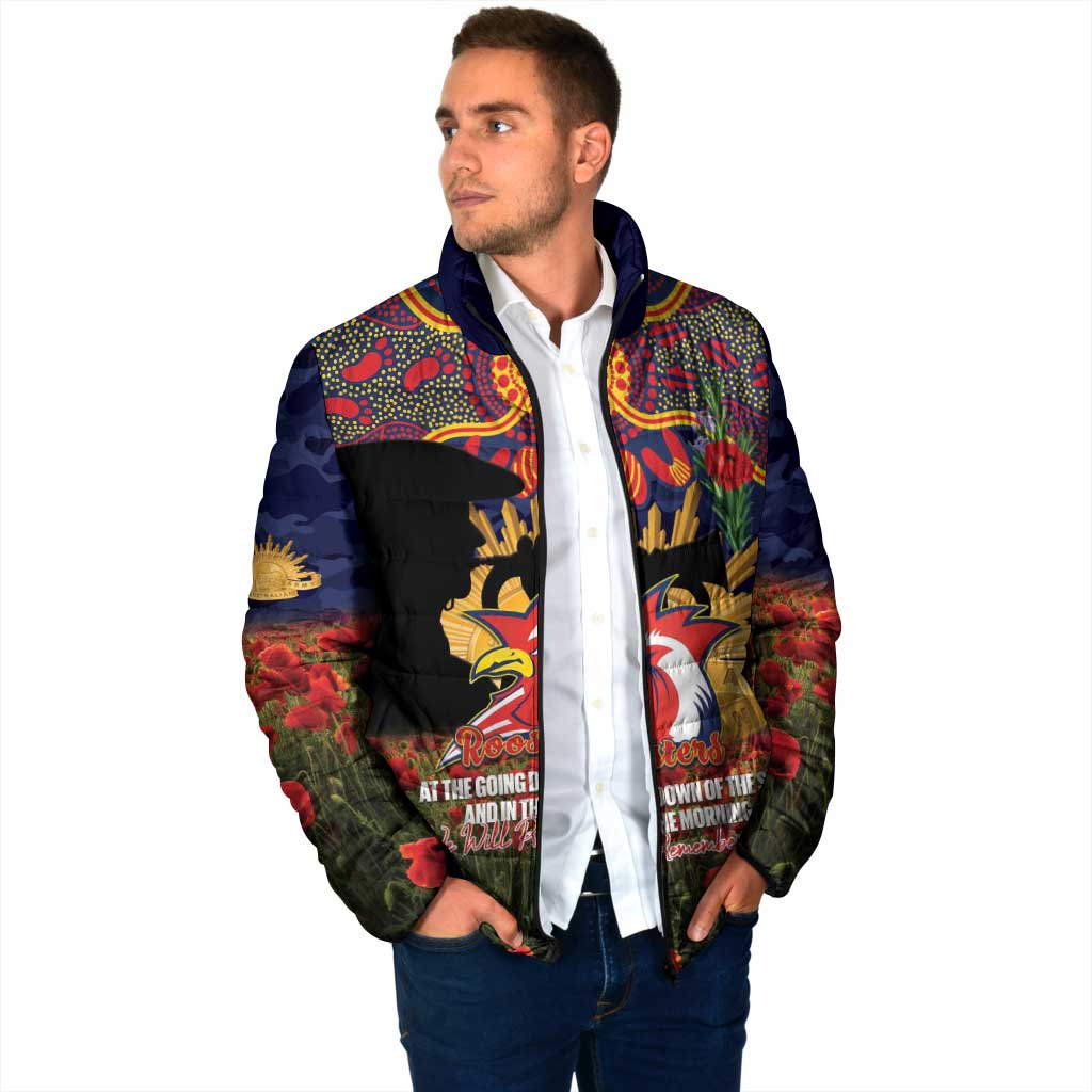 Personalised Roosters Rugby ANZAC Day Padded Jacket Last Post Poppy We Will Remember Them