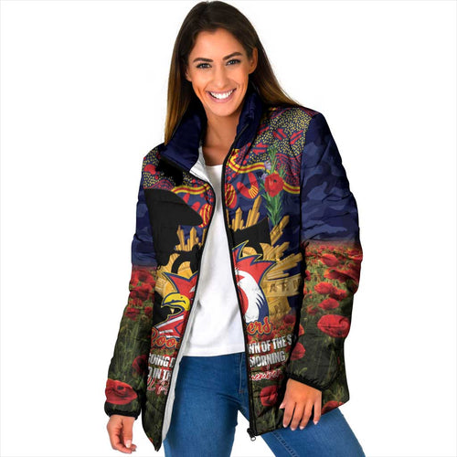 Personalised Roosters Rugby ANZAC Day Padded Jacket Last Post Poppy We Will Remember Them