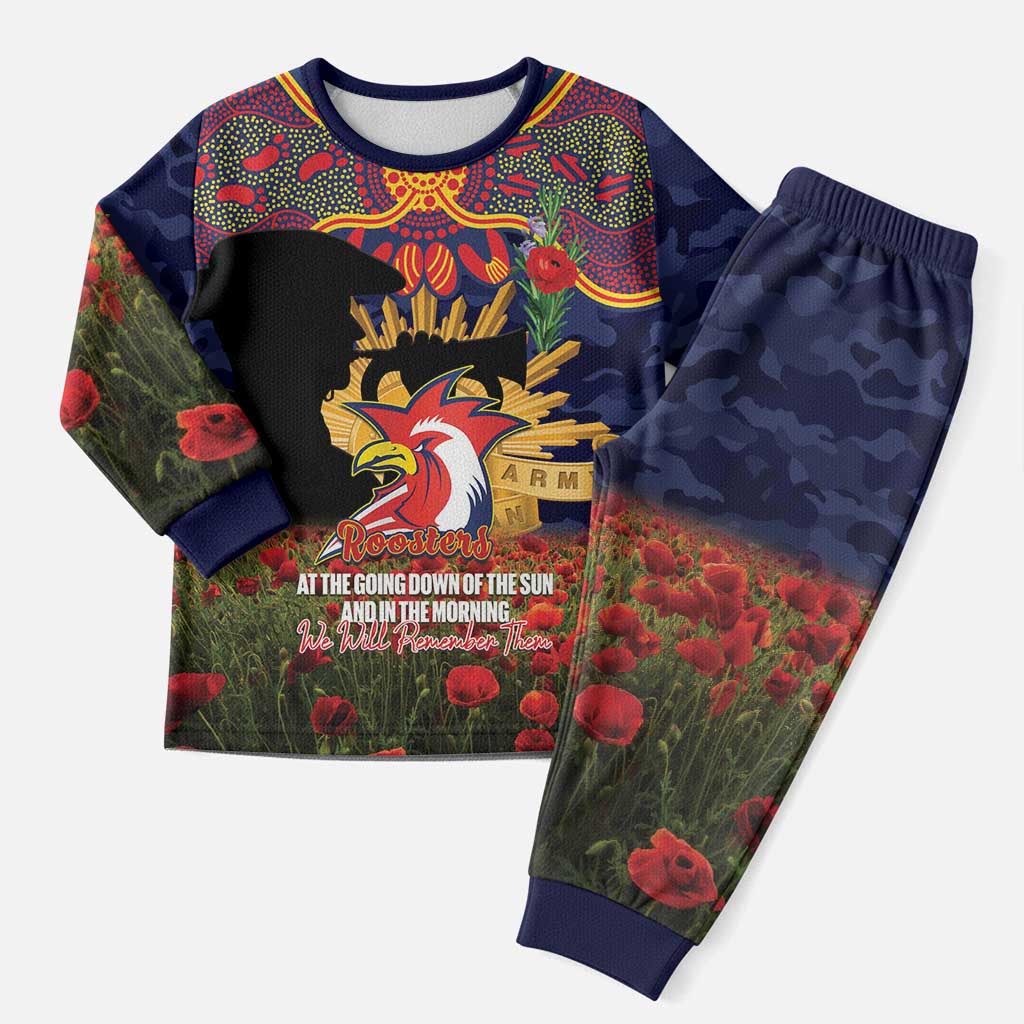 Personalised Roosters Rugby ANZAC Day Pajama Set Last Post Poppy We Will Remember Them