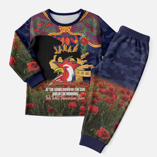 Personalised Roosters Rugby ANZAC Day Pajama Set Last Post Poppy We Will Remember Them