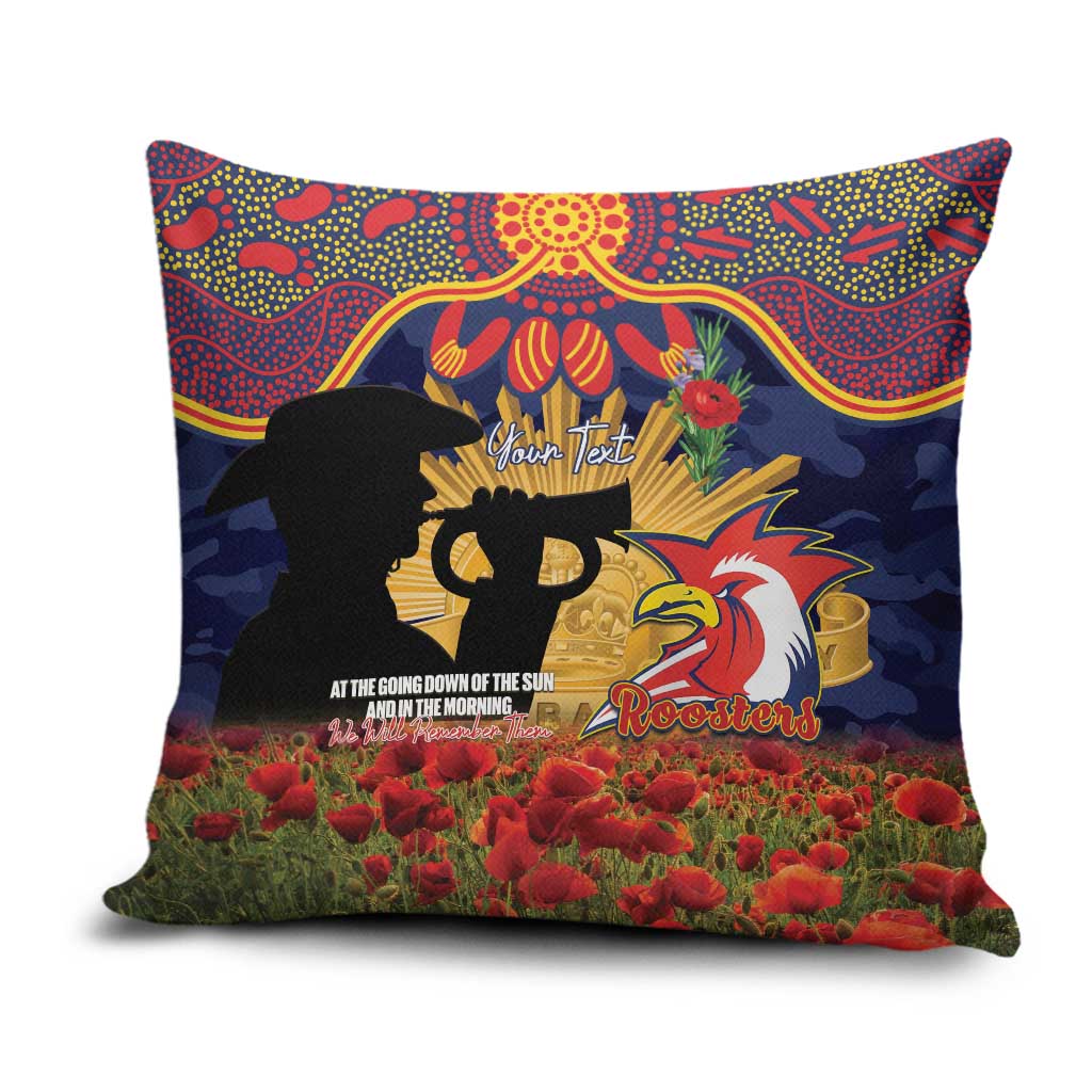 Personalised Roosters Rugby ANZAC Day Pillow Cover Last Post Poppy We Will Remember Them