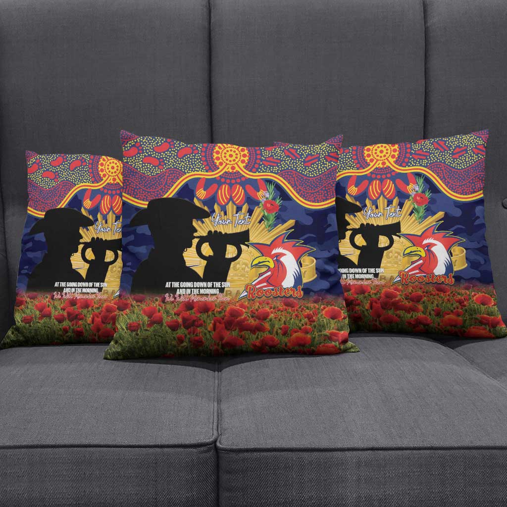 Personalised Roosters Rugby ANZAC Day Pillow Cover Last Post Poppy We Will Remember Them