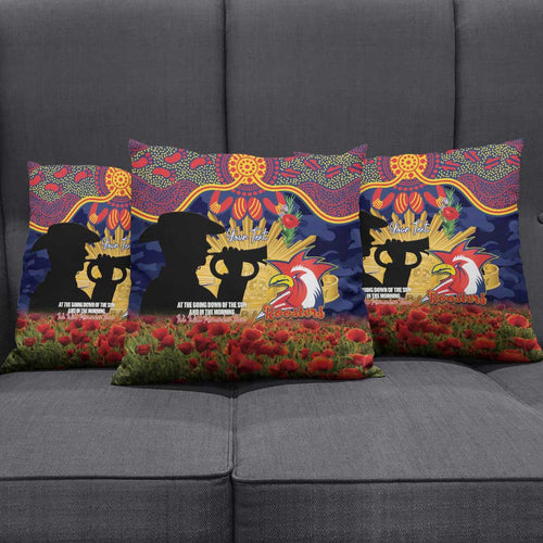 Personalised Roosters Rugby ANZAC Day Pillow Cover Last Post Poppy We Will Remember Them