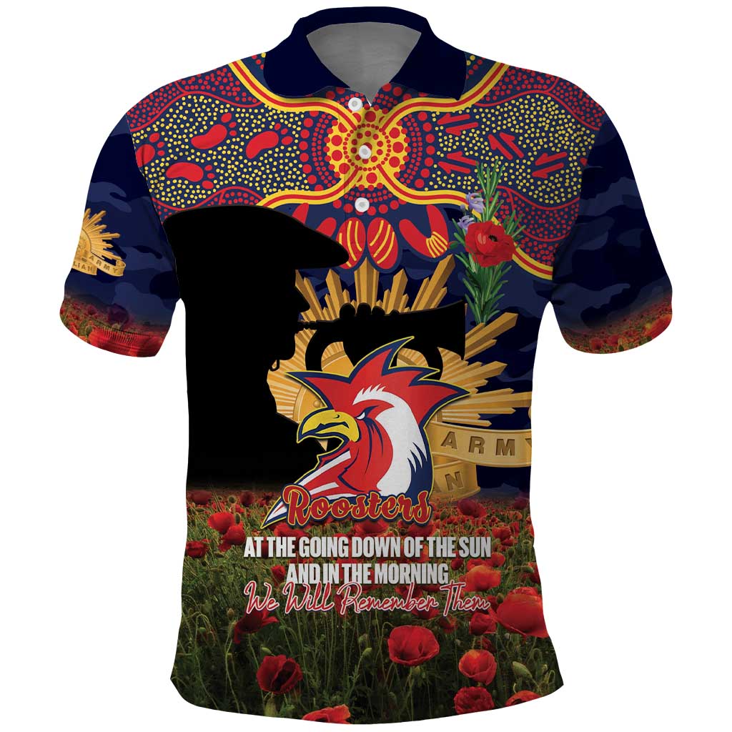 Personalised Roosters Rugby ANZAC Day Polo Shirt Last Post Poppy We Will Remember Them