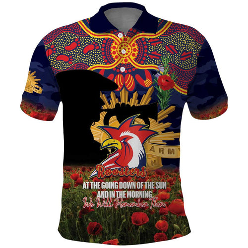 Personalised Roosters Rugby ANZAC Day Polo Shirt Last Post Poppy We Will Remember Them