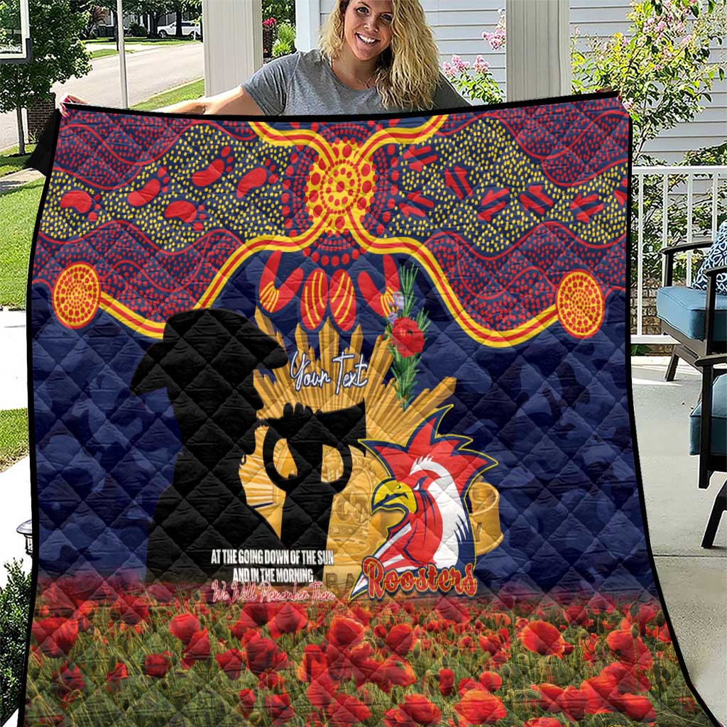 Personalised Roosters Rugby ANZAC Day Quilt Last Post Poppy We Will Remember Them