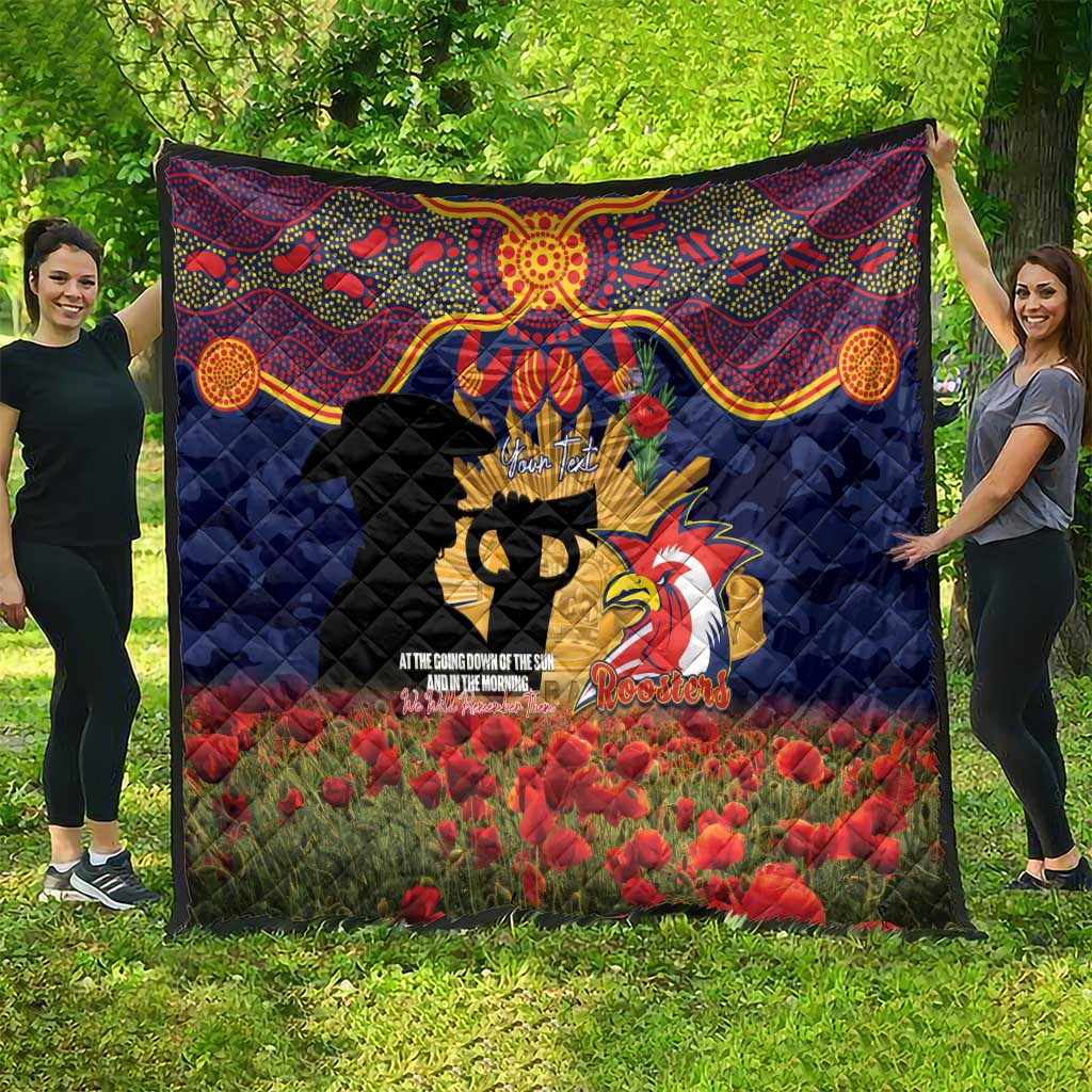 Personalised Roosters Rugby ANZAC Day Quilt Last Post Poppy We Will Remember Them
