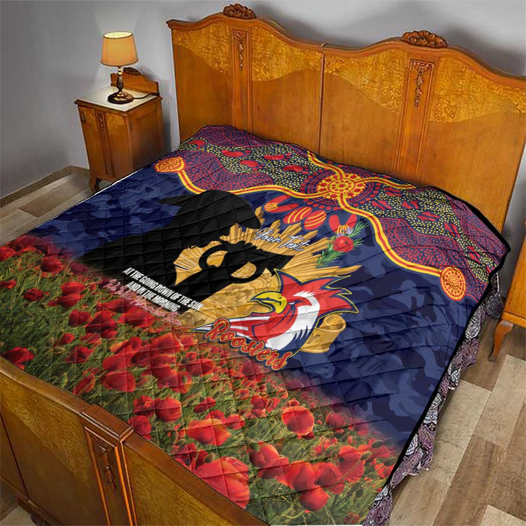 Personalised Roosters Rugby ANZAC Day Quilt Last Post Poppy We Will Remember Them