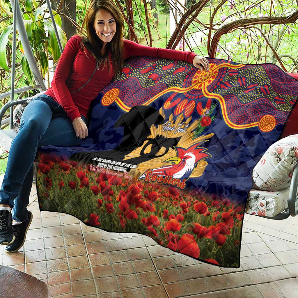 Personalised Roosters Rugby ANZAC Day Quilt Last Post Poppy We Will Remember Them