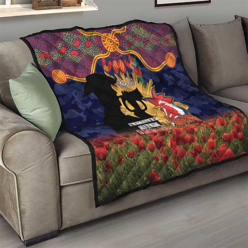 Personalised Roosters Rugby ANZAC Day Quilt Last Post Poppy We Will Remember Them