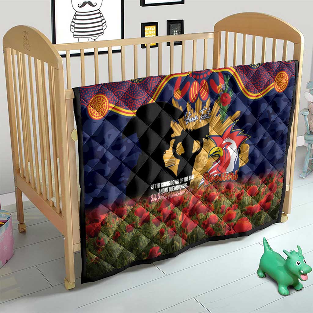 Personalised Roosters Rugby ANZAC Day Quilt Last Post Poppy We Will Remember Them