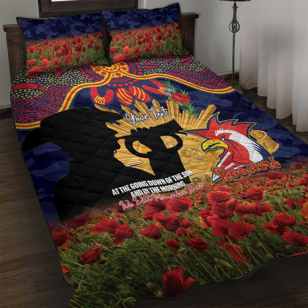 Personalised Roosters Rugby ANZAC Day Quilt Bed Set Last Post Poppy We Will Remember Them