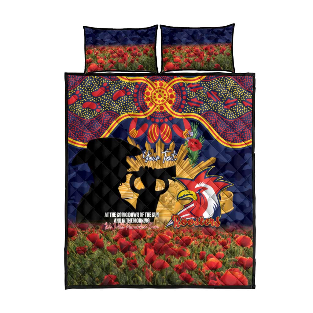 Personalised Roosters Rugby ANZAC Day Quilt Bed Set Last Post Poppy We Will Remember Them