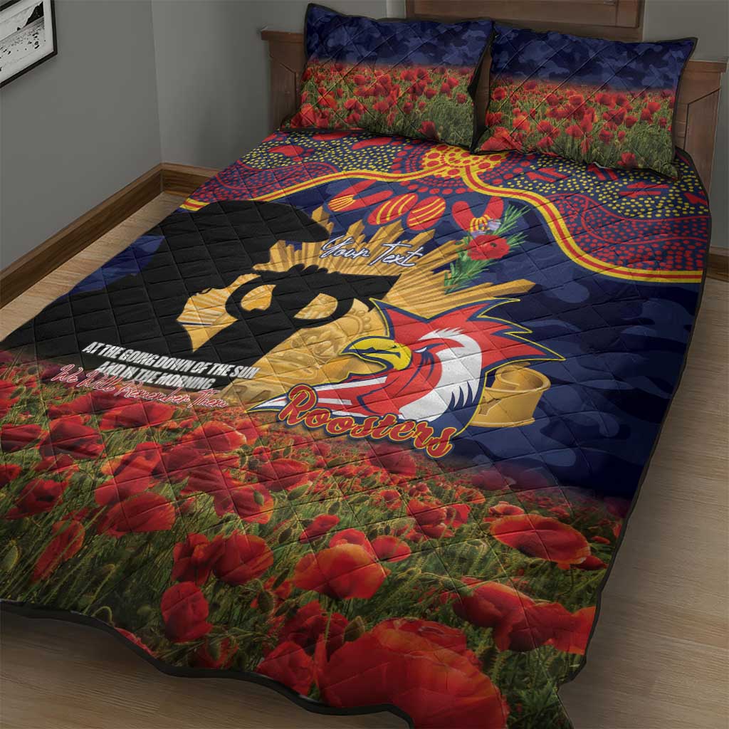 Personalised Roosters Rugby ANZAC Day Quilt Bed Set Last Post Poppy We Will Remember Them
