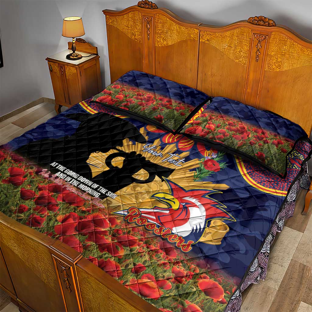 Personalised Roosters Rugby ANZAC Day Quilt Bed Set Last Post Poppy We Will Remember Them
