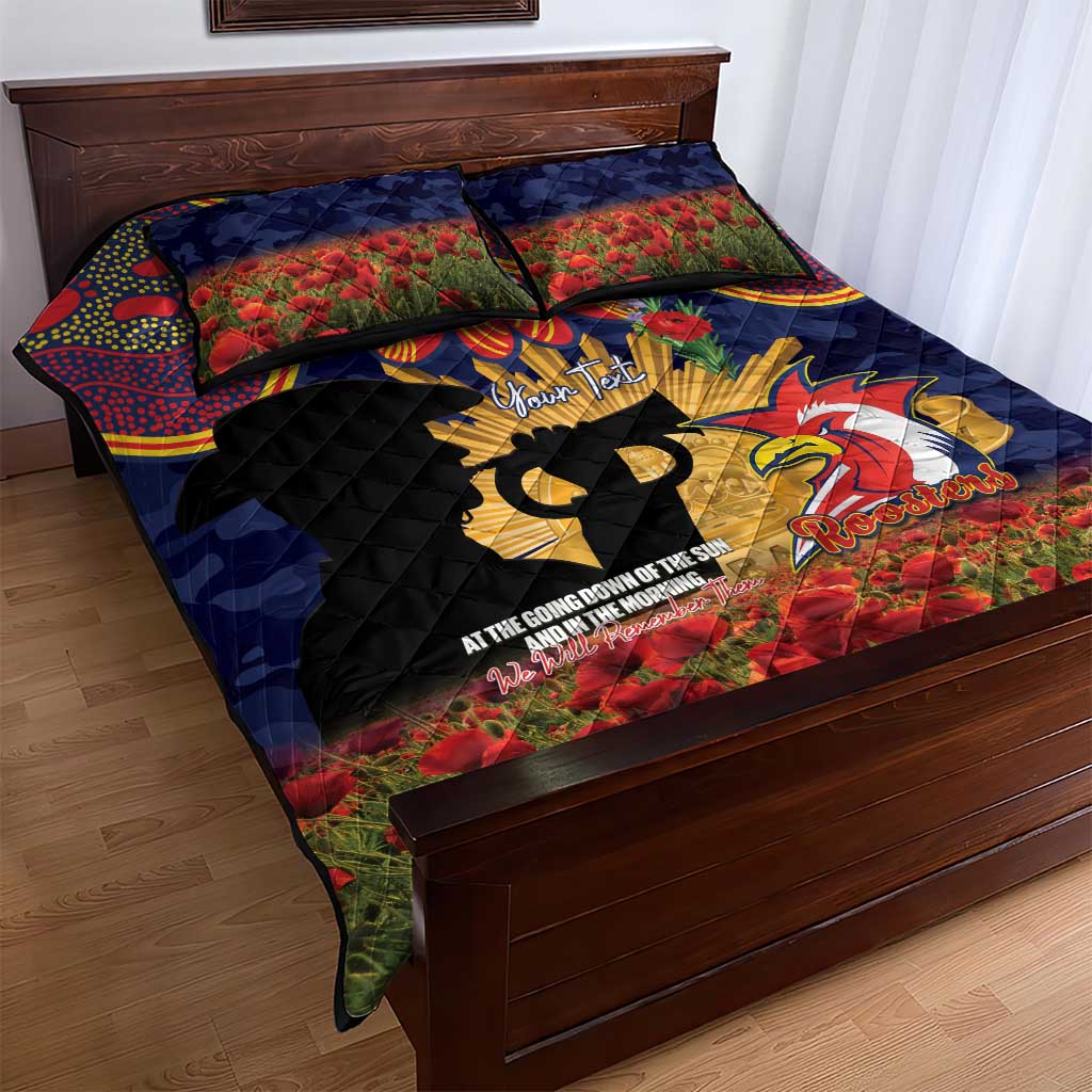 Personalised Roosters Rugby ANZAC Day Quilt Bed Set Last Post Poppy We Will Remember Them