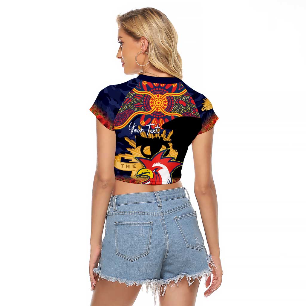 Personalised Roosters Rugby ANZAC Day Raglan Cropped T Shirt Last Post Poppy We Will Remember Them