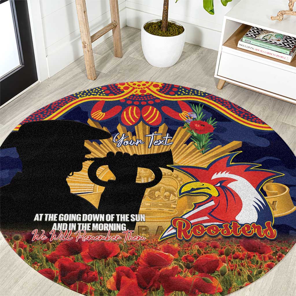 Personalised Roosters Rugby ANZAC Day Round Carpet Last Post Poppy We Will Remember Them