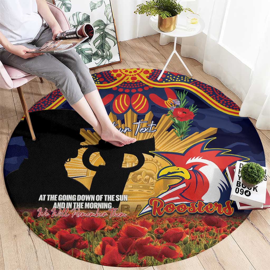 Personalised Roosters Rugby ANZAC Day Round Carpet Last Post Poppy We Will Remember Them