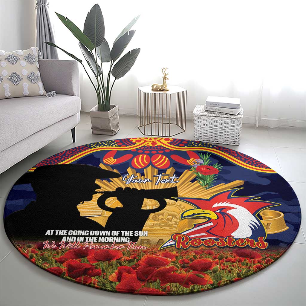 Personalised Roosters Rugby ANZAC Day Round Carpet Last Post Poppy We Will Remember Them