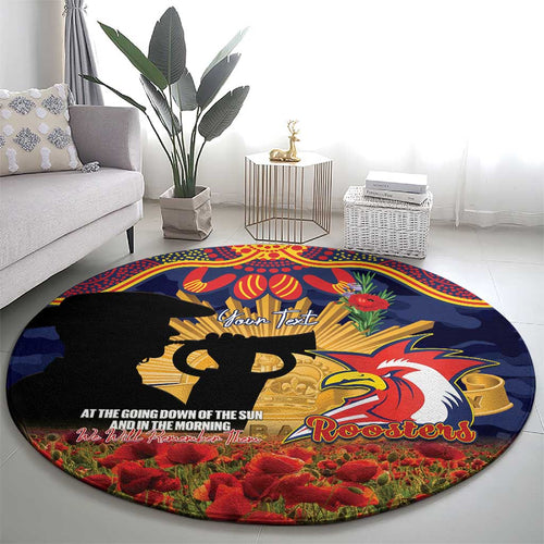 Personalised Roosters Rugby ANZAC Day Round Carpet Last Post Poppy We Will Remember Them