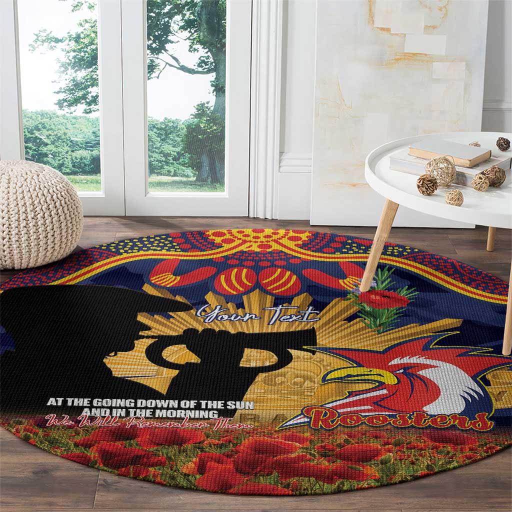 Personalised Roosters Rugby ANZAC Day Round Carpet Last Post Poppy We Will Remember Them