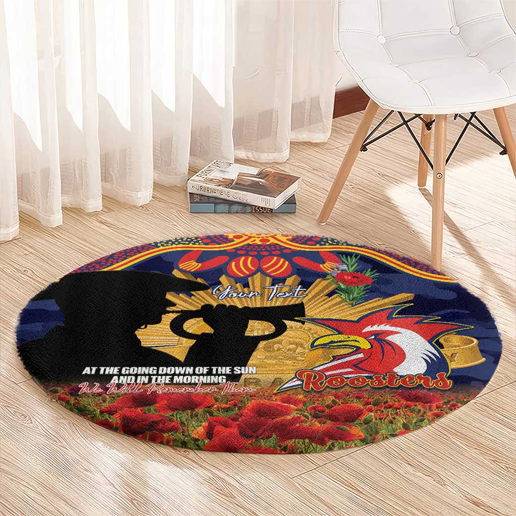Personalised Roosters Rugby ANZAC Day Round Carpet Last Post Poppy We Will Remember Them