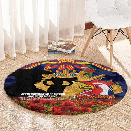 Personalised Roosters Rugby ANZAC Day Round Carpet Last Post Poppy We Will Remember Them