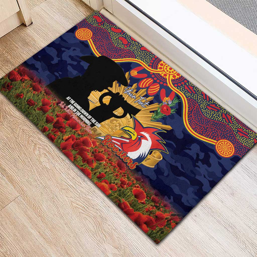 Personalised Roosters Rugby ANZAC Day Rubber Doormat Last Post Poppy We Will Remember Them