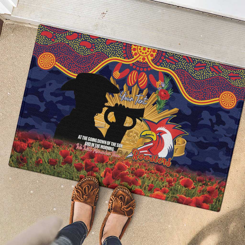 Personalised Roosters Rugby ANZAC Day Rubber Doormat Last Post Poppy We Will Remember Them
