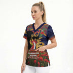 Personalised Roosters Rugby ANZAC Day Scrub Top Last Post Poppy We Will Remember Them