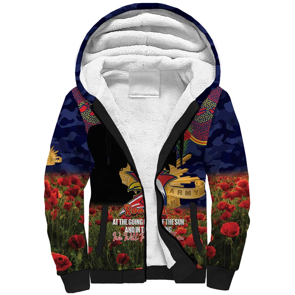 Personalised Roosters Rugby ANZAC Day Sherpa Hoodie Last Post Poppy We Will Remember Them