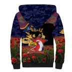 Personalised Roosters Rugby ANZAC Day Sherpa Hoodie Last Post Poppy We Will Remember Them