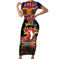 Personalised Roosters Rugby ANZAC Day Short Sleeve Bodycon Dress Last Post Poppy We Will Remember Them