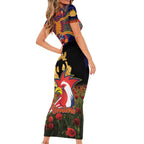 Personalised Roosters Rugby ANZAC Day Short Sleeve Bodycon Dress Last Post Poppy We Will Remember Them