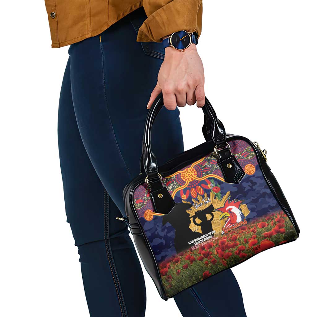 Personalised Roosters Rugby ANZAC Day Shoulder Handbag Last Post Poppy We Will Remember Them