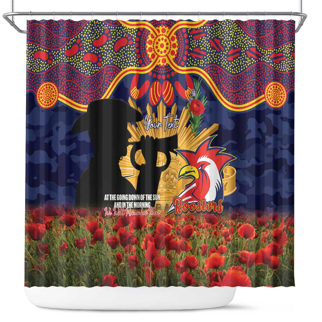 Personalised Roosters Rugby ANZAC Day Shower Curtain Last Post Poppy We Will Remember Them