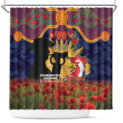 Personalised Roosters Rugby ANZAC Day Shower Curtain Last Post Poppy We Will Remember Them