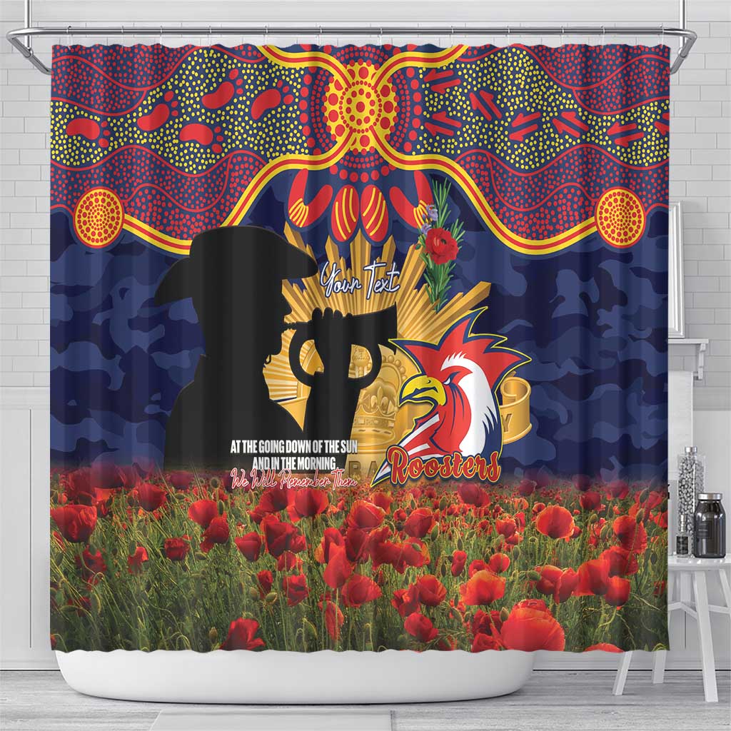 Personalised Roosters Rugby ANZAC Day Shower Curtain Last Post Poppy We Will Remember Them