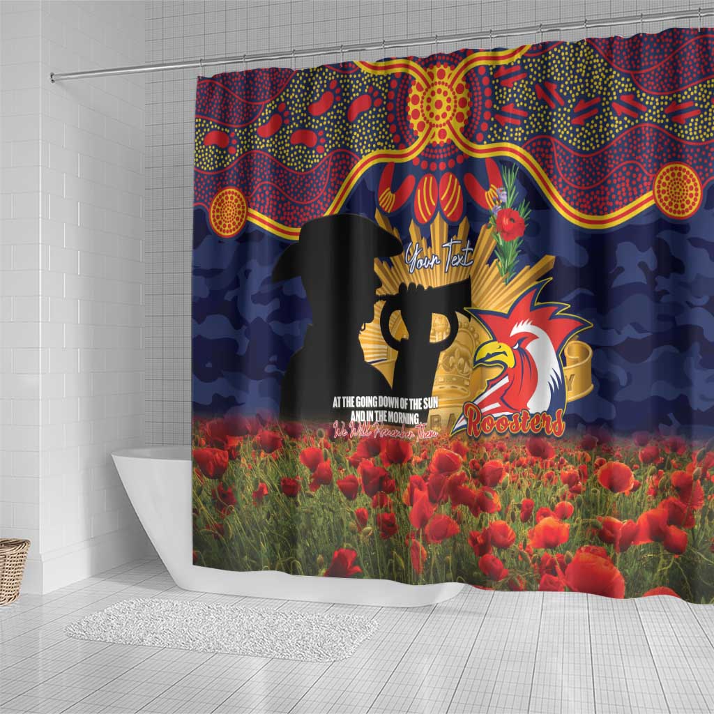 Personalised Roosters Rugby ANZAC Day Shower Curtain Last Post Poppy We Will Remember Them