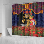 Personalised Roosters Rugby ANZAC Day Shower Curtain Last Post Poppy We Will Remember Them